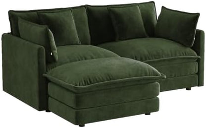 mikibama Modular Sectional Sofa, 70.8 Inch L Shaped Couch Set for Living Room, Loveseat Comfy Cloud Couches with Movable Ottoman, DIY Combination, Chenille, Evergreen