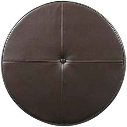 HomePop 24" Round Leatherette Storage Ottoman - Chocolate Brown