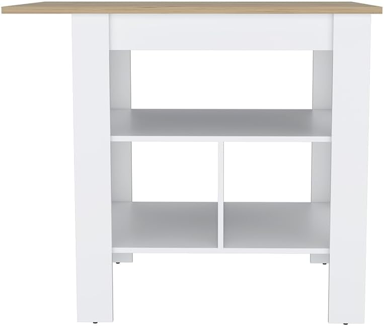 Modern Kitchen Island with Beige Top and Three Shelves | Three low open shelves for extra storage space