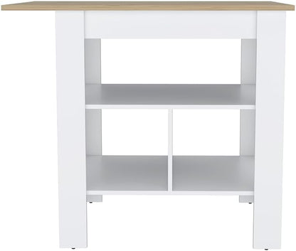 Modern Kitchen Island with Beige Top and Three Shelves | Three low open shelves for extra storage space
