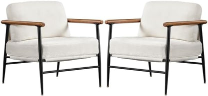 Yaheetech Accent Chairs Set of 2, Modern Living Room Chairs, Ivory | Boucle Fabric Lounge Chair with Metal Frame, Plush Back Pillow and Seat Cushion for Living Room Bedroom Vanity Waiting Room