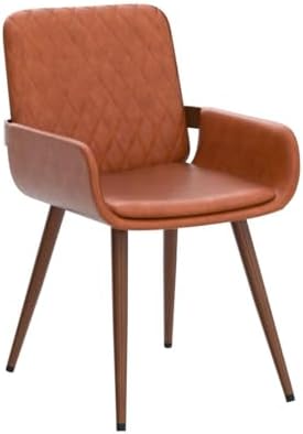 LUNLING Mid Century Modern Dining Room Chairs Set of 2 Accent Faux Leather Kitchen Chair Bentwood Frame with Armrest,Upholstered Seat,Metal Legs Chairs,Adjustable Foot for Kitchen Dining Desk(Orange)