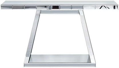 56" Silver Mirrored Console Table, Rectangle Glass Couch Behind Sofa Table with Trapezoid Base, Narrow Long Rectangular Accent Table for for Living Room Hallway Entryway Foyer Entrance