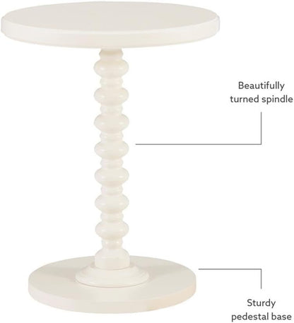 Pemberly Row Contemporary Wood Spindle Side Table, Off White Finish, 17" Round Top, Solid Rubberwood Construction, Turned Pedestal Base, Accent Table for Living Room, Entryway, or Bedroom Use