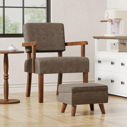 FAGAGA Accent Chairs Set of 2, 2 Solid Wood Armchairs with Side Table | Living Room Chairs with Soft Thicken Cushion, Comfy Reading Chair for Bedroom, Waiting Room, Home Office, Easy Assembly