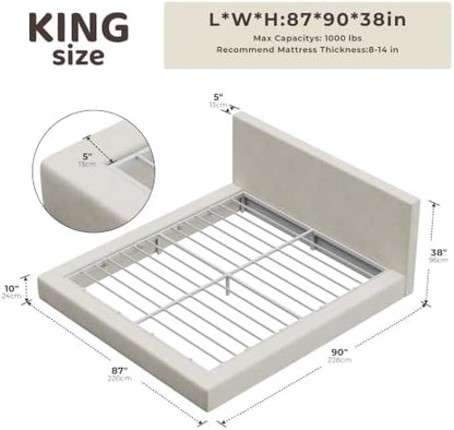 RECCI AirFrame King Size Upholstered Bed Frame with Plush Padded Headboard