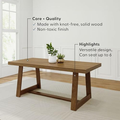 Plank+Beam Classic 72 Inch Dining Table, Rectangular, Pecan Wirebrush | Non-Toxic Finishes, Versatile Design, Farmhouse Design, Elegant Details, Easy Assembly, Quick Setup, Solid Wood