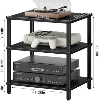 LELELINKY 3-Tier AV Media Player Stand, Stereo Cabinet, Modern Stereo Cabine,Game Console Shelf,Wooden TV Stand,Multifunctional Entertainment Center, Suitable for Home, Conference Room, Black