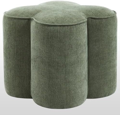 Zesthouse Flower Pouf Ottomans Foot Rest Set of 2, Linen Poofy Ottomans | Large Ottoman Footstool for Couch, Modern Living Room Stool Seat, Cute Square Vanity Stool for Bedroom, Green Dorm Foot Stool