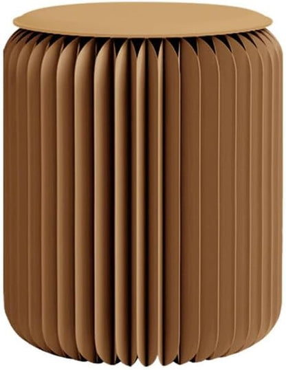 Home Furniture Modern Design Accordion Portable Folding Paper Stool Kraft Paper Relaxing Multifunction Round Foot Stool Side table-Fashion Paper Design Ideal for School Living Dining Room (Brown)