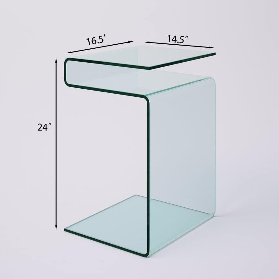 Glass Nightstand,Side Table,S-Shaped End Table for Living Room,Bedside Table for Bedroom (Clear)