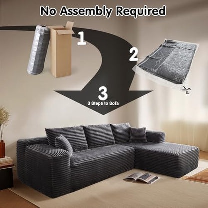 ovios 104" Cloud Couch with L-Shape Chaise,Modern Sectional Modular Sofa with Deep Seat, Upholstered Couches for Living Room Bedroom,No Assembly Required, Grey (Plush Corduroy Fabric)