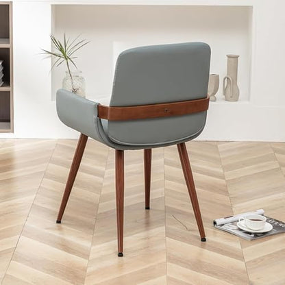 LUNLING Mid Century Modern Faux Leather Dining Room Chairs,Upholstered Seat Metal Legs Chairs Blue Faux Leather Kitchen Chair Reception Room Chair,1PCS