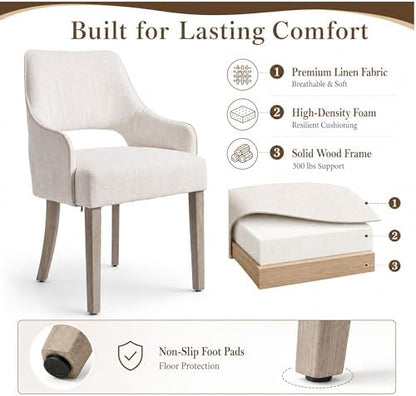 Dining Chairs Set of 6 Linen Upholstered Accent Kitchen Chair with Hollow Back/Padded Seat/Wood Legs for Dining Room Restaurant Home Decor, Beige