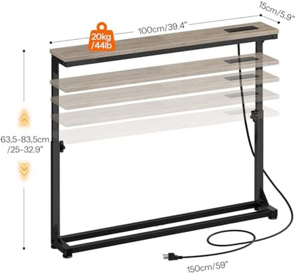 HOOBRO Narrow Console Table with Charging Station, Adjustable Height Sofa Table (25''-32.9''), Slim Behind Couch Table for Small Spaces, Entryway, Living Room, 39.4" Greige BG95UXG01