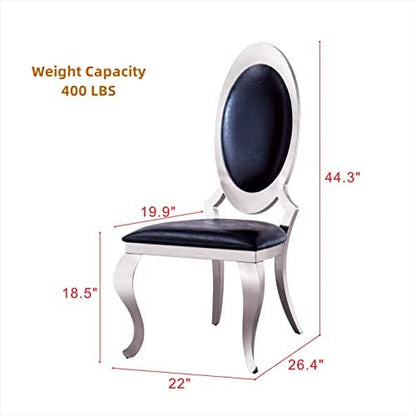 Henf Modern Luxury Dining Chairs Set of 6, Leatherette Upholstered Kitchen Dining Chair with Silver Stainless Steel Frame, High-Back Armless Side Chair for Dining Kitchen Room (Black)