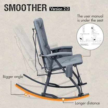 Portal Oversized Padded Folding Rocking Camping Chair Outdoor 400 LBS | Padded Folding Rocking Camping Chair Recliner Portable Heavy Duty Hard Armchair Rocker for Patio, Lawn and Outdoor