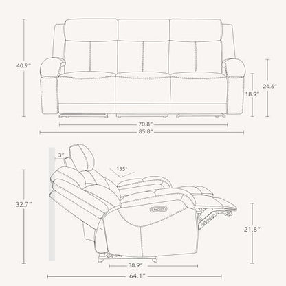 Watson & Whitely Genuine Leather Power Recliner Sofa & Loveseat Set, Saddle | Wall Hugger Reclining Sofas, Power Headrest, Center Storage Console, Charging Ports, Cup Holders, Living Room Furniture Set