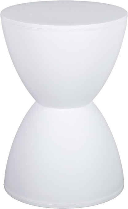 Hourglass Shaped Stool, Modern Round End Table Indoor/Outdoor Stool or End Table for Patio, Balcony, Poolside, Entryway, or Living Room 43x30cm (White)