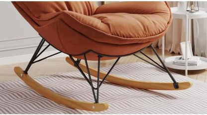 Single Rocking Chair with Ottoman for Adult, Accent Armchair for Balcony Lounge, Breathable Lounge Sofa with Removable Washable Cushion, Brown
