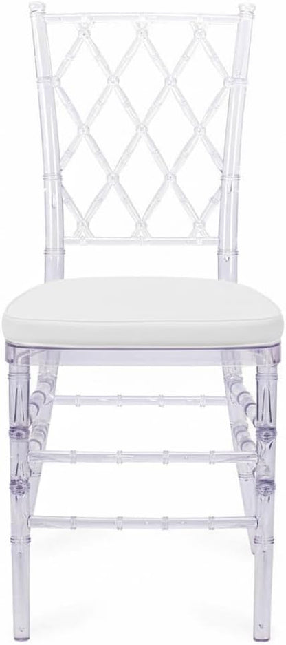 FOHFurniture Set of 3 Clear Acrylic Chiavari Chairs with Cushions, Fully Assembled Transparent Crystal Dining Chair, Accent Event Ghost Chairs for Wedding Event Reception (Clear(Grid))