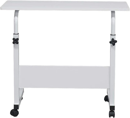 Portable Laptop Computer Desk Stand with Wheels, Rolling Sofa Side Snack Table, Height Adjustable Breakfast TV Tray Bedside Coffee， White L
