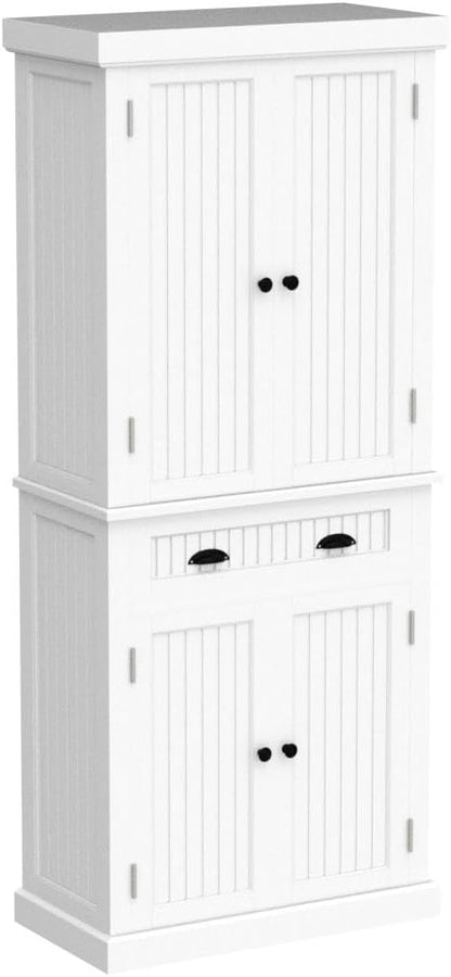 HLR Freestanding Kitchen Pantry Cabinet with Doors and Adjustable Shelves, Storage for Kitchen, Living Room Dining Room, White 30''D x 16''W x 72''H