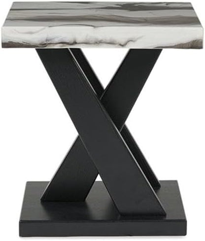 BOWERY HILL Coffee Table Set, 3-Piece, Faux White Marble Tops, Black Wood Frames, Built-in Casters, Includes 1 Coffee Table and 2 End Tables, Contemporary Living Room Furniture Set