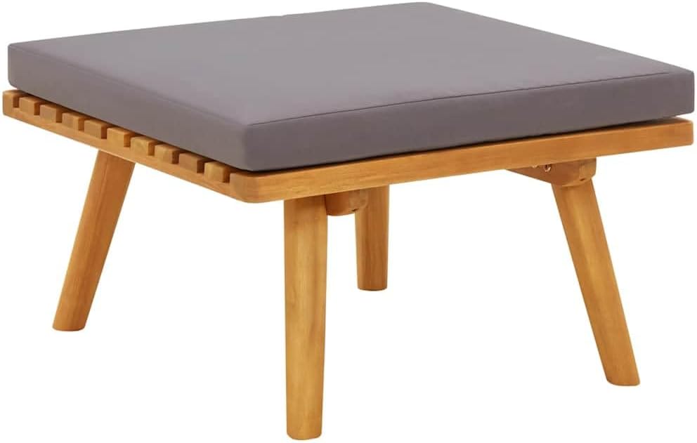 Solid Acacia Wood Footrest with Cushion for Garden Patio, Garden Ottoman Stool, 23.6x23.6x11.4 Inches