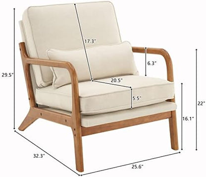 Bonnlo Fine Beige Accent Chairs Set of 2, Upholstered Mid Century Modern Lounge Fabric Chairs Reading Chairs Side Sitting Chair Solid Wood Farmhouse Armchairs for Living Room, Bedroom, Guest Room