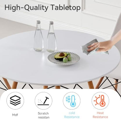 5-Piece Round Dining Set, 35.5" Kitchen Table Chairs Set of 4 | Space Saving Furniture, Plastic Seats, Solid Wood Legs, for Living Room Apartment Office Home, White