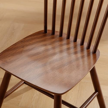Windsor Dining Chairs Set of 2, Farmhouse Kitchen & Dining Room Chairs with Spindle Back, Comfy Armless Solid Wood Side Chair for Home/Living Room/Restaurant, Walnut Wood