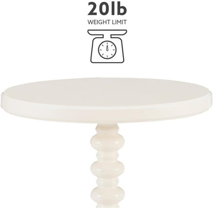 Pemberly Row Contemporary Wood Spindle Side Table, Off White Finish, 17" Round Top, Solid Rubberwood Construction, Turned Pedestal Base, Accent Table for Living Room, Entryway, or Bedroom Use