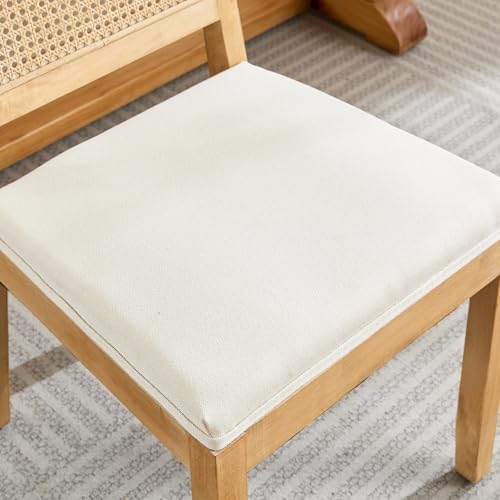 French Dining Chairs Set of 6,Farmhouse Upholstered Linen Chairs with Rattan Square Backrest,Solid Wood Legs,for Living Room,Kitchen,Restaurant,Beige