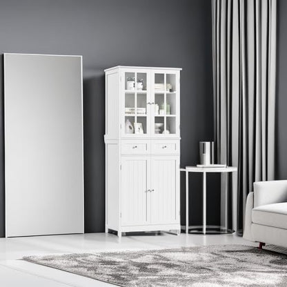 BOTLOG 71" Tall Kitchen Pantry Storage Cabinet, Pantry Cabinet with Drawers and Glass Doors, Freestanding Kitchen Cupboard for Dining Room, Laundry, White
