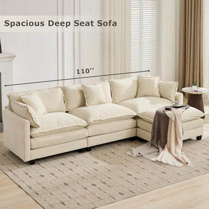 SoarFlash 113.78" Chenille L Shaped Modular Sofa with Ottoman,Beige