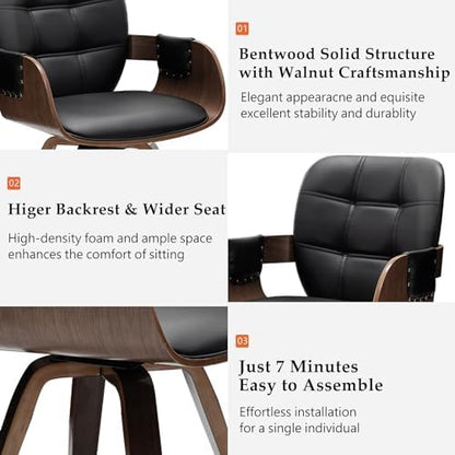 Swivel Dining Chairs, Mid Century Modern Chairs with Arms and Curved Back