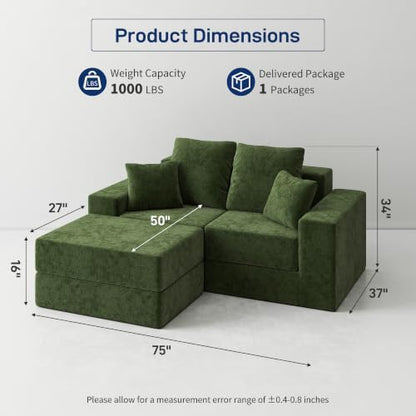 Cloud Modular Sectional Sofa, Comfy Couch for Living Room, Modern L-Shaped Couch with Reversible Chaise, Customizable Sleeper Sofa with Non Slip, No Assembly & Deep Seat, Green