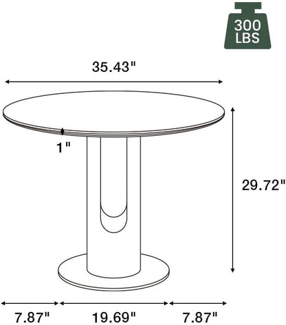 POVISON Round Dining Table, 35" Modern Sintered Stone Kitchen Table for 2 with Stable Carbon Steel Base, Pandora Small Circle Dining Room Tables for Kitchen, Living Room, Bistro(Table Only)