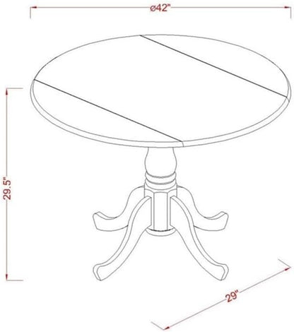 Pemberly Row Round Rubberwood Dining Table, Walnut Top and Linen White Pedestal Base, 42 in Diameter, 30 in Height, Drop Leaf Design, Classic Style Kitchen or Dining Room Table for Small Spaces