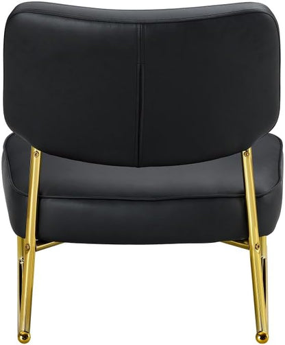 Modern Rocking Chair with PU Cushioned Seat, Black Backrest, Gold Metal Legs for Living Room, Bedroom, Office (Black + PU)