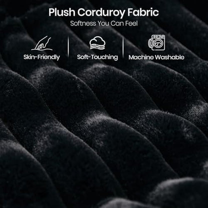 Belffin Corduroy Sleeper Sofa Bed with Storage Chaise Modular Sectional Sofa Couch with Pull Out Bed L Shaped Sectional Couches for Living Room Black Couch