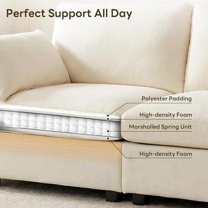Iroomy Sectional Cloud Couch for Living Room, Spring Cushion Seating, L Shaped Convertible Modular Sofa with Ottoman, Beige