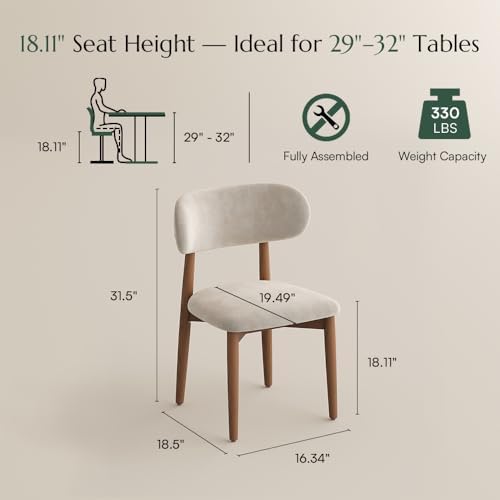 POVISON Modern Dining Room Chairs Set of 6, Armless Cotton Linen Dining Chair Set with Sackcloth Cushions and Dark Walnut-Coloured Ash Wood, Pre-Assembled Design (Beige)