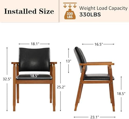 NOBPEINT Mid-Century Modern Dining Chairs with Armrest Set of 1, PU Leather Upholstered Dining Room Chairs with Solid Wood Frame, Walnut Kitchen Armchairs for Kitchen Living Room Restaurant, Black