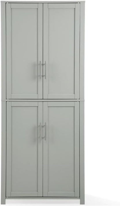 Pemberly Row Tall Wood Pantry Cabinet with Adjustable Shelves, MDF and Birch Veneer, Gray and Nickel Finish, Shaker-Style Doors, 67 in H x 28 in W x 15 in D, Kitchen, Bathroom, or Home Organization