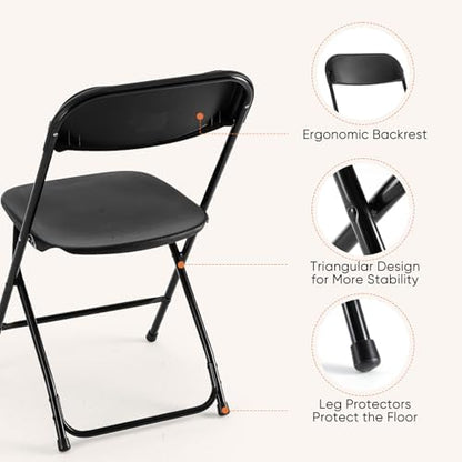 DUMOS Folding Chairs Sets of 20, Portable Chairs, Home Office | 330lbs Stackable Fold Up for Indoor Outdoor Patio Camping Party Garden Wedding, Black