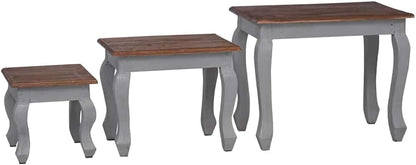 Nesting Table Set 3 Pieces Solid Mahogany Wood | Antique Style, Handmade Vintage, Durable Hardwood, Unique Color Variation for Living Room