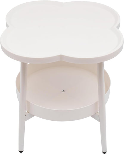 End Table Sofa & Console Flower Shape Snack Side Table with Stand Modern Decorative Side Coffee Table with Load-Bearing 110lbs for Home Bedroom Living Room Kitchen (White)