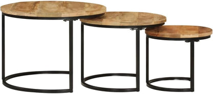 Nesting Tables 3 Piece Solid Mango Wood | Space Saving, Sturdy Tabletop, Versatile for Bedroom, Living Room, Office